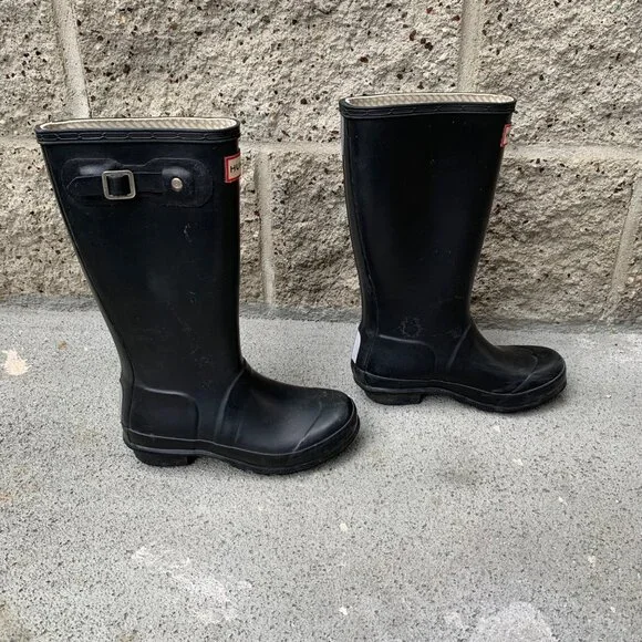 HUNTER Original Rain Boots US 2 EU 32 Big Kids Black High Gum Boot Rubber - Picture 5 of 15